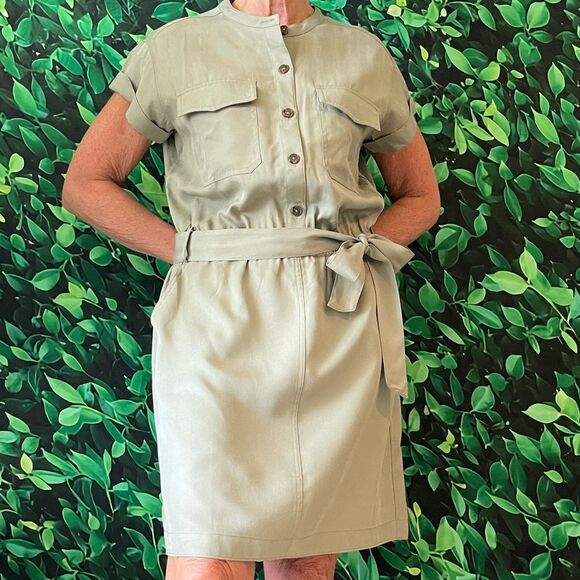 Banana Republic Military Inspired Dress Short Sleeve Army Green Size Medium - Picture 4 of 6